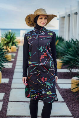 Remsa Mayo - Remsa Renkli Çizgi Desenli Tam Kapalı Tesettür Mayo R005 Reyhan Remsa Mayo - Remsa Renkli Çizgi Desenli Tam Kapalı Tesettür Mayo R005 Reyhan