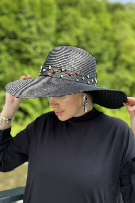 Remsa Mayo - Remsa Şerit Taşlı Hasır Şapka RŞ-97 Siyah (1)