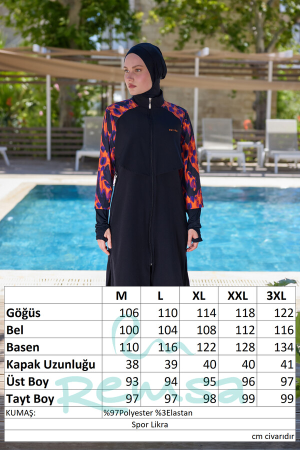 Remsa Spor Likra Tam Kapalı Tesettür Mayo R134 Siyah03 Side - Thumbnail