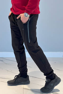 Remsa Sportswear - Remsa Sport Men's Elastic Waistband Pocketed Tracksuit Bottoms 3708 Black