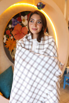 Remsa - Remsa Square Patterned Scarf Shoulder Shawl 70X180 cm 1207 Ecru (1)