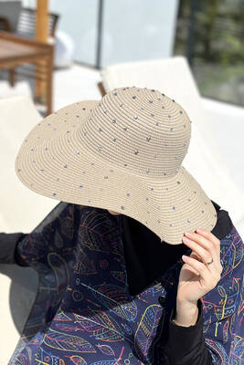 Remsa - Remsa Stone-Embellished Straw Hat RŞ-96 Beige