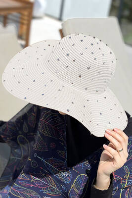 Remsa - Remsa Stone-Embellished Straw Hat RŞ-96 White (1)