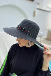 Remsa Mayo - Remsa Striped Stone Straw Hat RŞ-97 Black