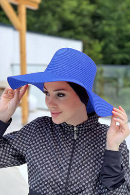 Remsa - Remsa Striped Straw Hat Sax Blue RŞ-64 Remsa - Remsa Striped Straw Hat Sax Blue RŞ-64