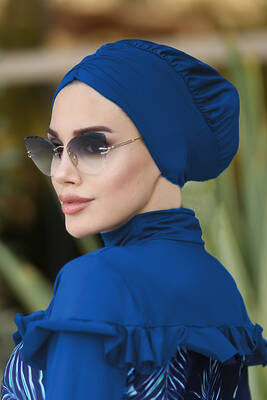 Remsa - Remsa Swim Cap With Shirred Detail R-1001 Blue Remsa - Remsa Swim Cap With Shirred Detail R-1001 Blue