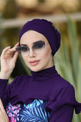 Remsa - Remsa Swim Cap With Shirred Detail R-1001 Purple Remsa - Remsa Swim Cap With Shirred Detail R-1001 Purple