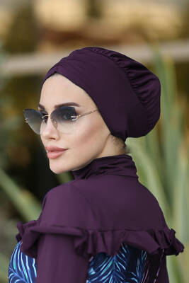 Remsa - Remsa Swim Cap With Shirred Detail R-1001 Purple01 Remsa - Remsa Swim Cap With Shirred Detail R-1001 Purple01