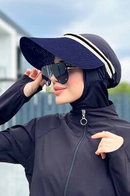 Remsa - Remsa Swim Visor Straw Hat Sun Protection Brim Navy RŞ-38