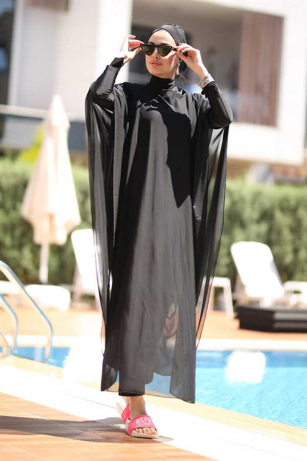 Adasea Girls Half Covered Hijab Swimsuit 5257 Turquoise - Thumbnail