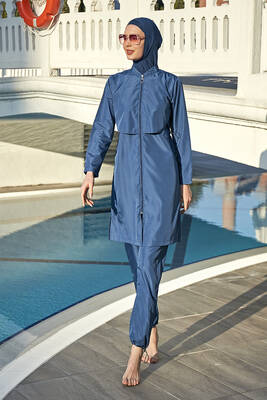 Remsa - Remsa Swimsuit Covered Parachute Fully Covered Hijab Swimsuit Nuray Light Navy Blue