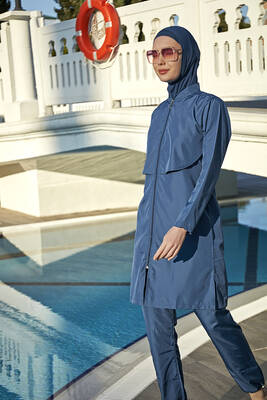 Remsa - Remsa Swimsuit Covered Parachute Fully Covered Hijab Swimsuit Nuray Light Navy Blue (1)