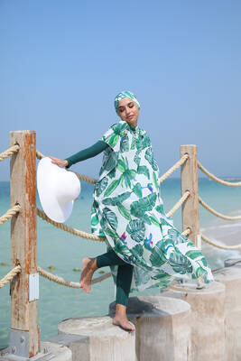 Remsa - Remsa Swimsuit Hijab Swimsuit Patterned One-Caftan Pareo Green Leaves (1) Remsa - Remsa Swimsuit Hijab Swimsuit Patterned One-Caftan Pareo Green Leaves (1)
