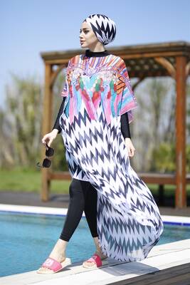 Remsa - Remsa Swimwear Fully Covered Hijab Zigzag Design Swimsuit Caftan Pareo (1) Remsa - Remsa Swimwear Fully Covered Hijab Zigzag Design Swimsuit Caftan Pareo (1)