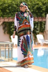 Remsa Mayo - Remsa Swimwear Single Kaftan Pareo on Hijab Swimsuit Exotic Peacock Patterned
