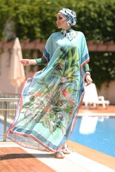 Remsa Mayo - Remsa Swimwear Single Kaftan Pareo Tropical Palm Tree and Parrot Patterned on Hijab Swimsuit