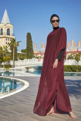 Remsa - Remsa Swimsuit Hijab Swimwear Over Patterned Single Caftan Pareo RP002 Burgundy (1) Remsa - Remsa Swimsuit Hijab Swimwear Over Patterned Single Caftan Pareo RP002 Burgundy (1)
