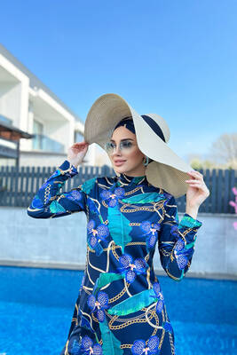 Remsa - Remsa Swimsuit Lycra Full Coverage Hijab Swimsuit Chain Orchid R058 Zişan Remsa - Remsa Swimsuit Lycra Full Coverage Hijab Swimsuit Chain Orchid R058 Zişan