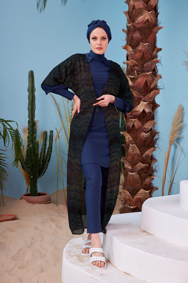 Remsa Swimwear Open Front Knitted Pareo 430-543 Glittery Black - Thumbnail