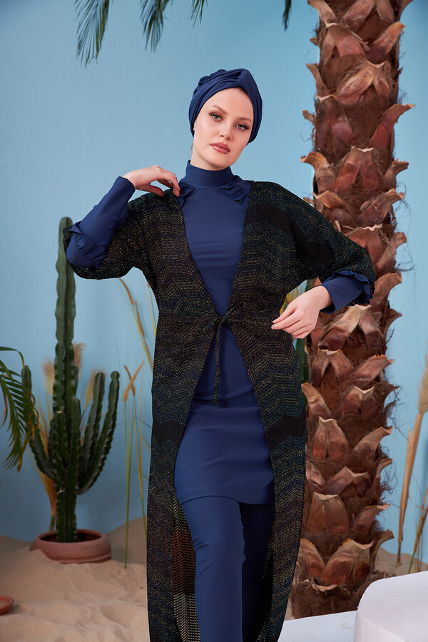 Remsa Swimwear Open Front Knitted Pareo 430-543 Glittery Black - Thumbnail