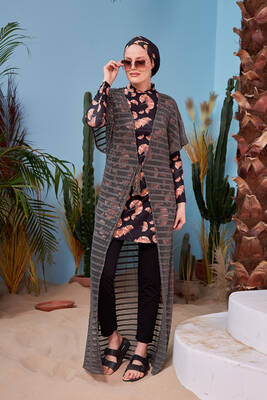 Remsa - Remsa Swimwear Open Front Knitted Pareo 498-463 Khaki (1)