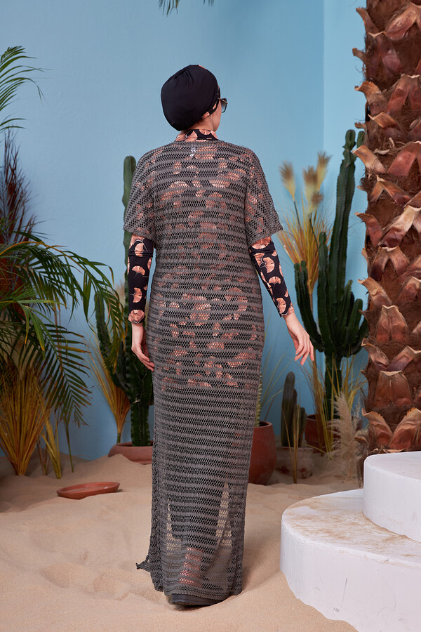 Remsa Swimwear Open Front Knitted Pareo 498-463 Khaki - Thumbnail