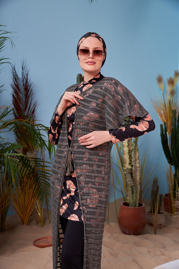 Remsa Swimwear Open Front Knitted Pareo 498-463 Khaki - Thumbnail