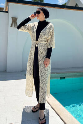 Remsa - Remsa Swimwear Open Front Pareo 498-601 Beige With Lace Patterned (1) Remsa - Remsa Swimwear Open Front Pareo 498-601 Beige With Lace Patterned (1)