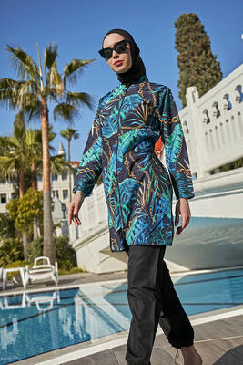 Remsa - Remsa Swimsuit Parachute Chain and Leaf Fully Covered Hijab Swimsuit ZELİHA (1) Remsa - Remsa Swimsuit Parachute Chain and Leaf Fully Covered Hijab Swimsuit ZELİHA (1)