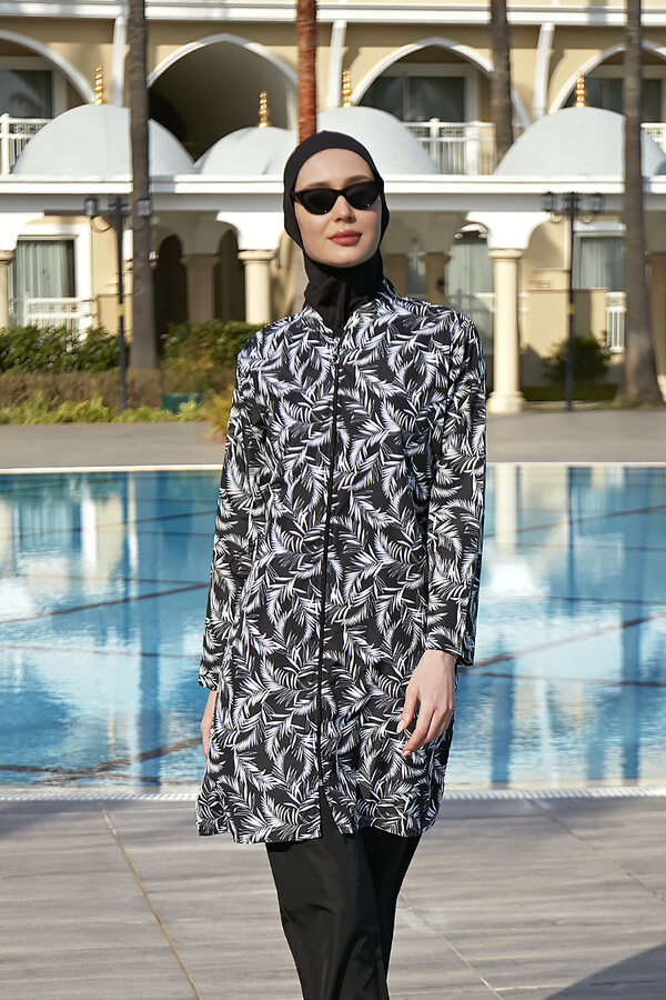 Large Size Fully Covered Hijab Swimsuit 0595 Dark Navy Blue Maresiva Remsa Swimwear - Thumbnail