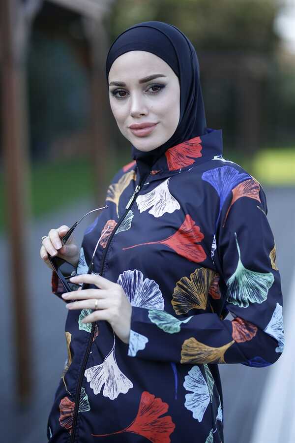 Emayo Fully Covered Hijab Swimsuit Sea Swimwear 2003 Patterned Ruken Purple Batik - Thumbnail