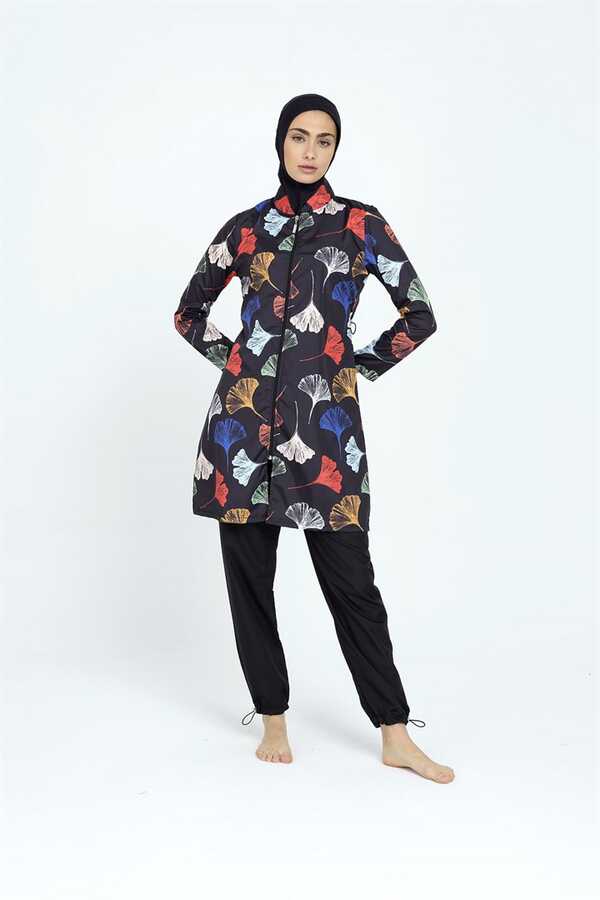 Emayo Fully Covered Hijab Swimsuit Sea Swimwear 2003 Patterned Ruken Purple Batik - Thumbnail