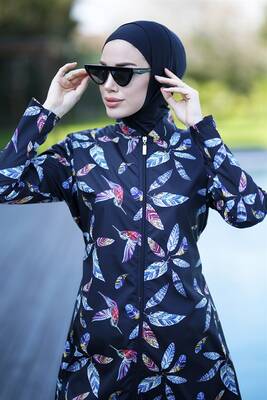 Remsa - Remsa Swimsuit Parachute Fully Covered Hijab Swimsuit Bird Feathers 2102 Gonca (1)