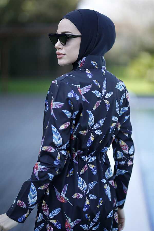 Remsa Swimsuit Parachute Fully Covered Hijab Swimsuit Bird Feathers 2102 Gonca - Thumbnail