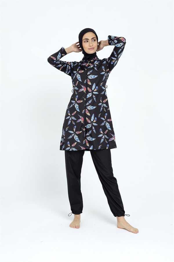 Remsa Swimsuit Parachute Fully Covered Hijab Swimsuit Bird Feathers 2102 Gonca - Thumbnail