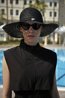 Remsa - Remsa Swimsuit Patterned Seashell Straw Hat Black RŞ-31