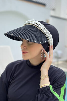 Remsa - Remsa Swimsuit Pearl Visor Straw Hat Sunscreen Visor RŞ-95 Black Remsa - Remsa Swimsuit Pearl Visor Straw Hat Sunscreen Visor RŞ-95 Black
