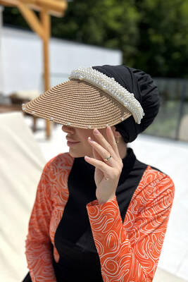 Remsa - Remsa Swimsuit Pearl Visor Straw Hat Sunscreen Visor RŞ-95 Camel