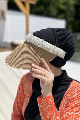 Remsa - Remsa Swimsuit Pearl Visor Straw Hat Sunscreen Visor RŞ-95 Camel (1)