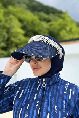 Remsa - Remsa Swimsuit Pearl Visor Straw Hat Sunscreen Visor RŞ-95 Navy Blue (1)
