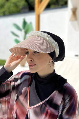 Remsa - Remsa Swimsuit Pearl Visor Straw Hat Sunscreen Visor RŞ-95 Powder Remsa - Remsa Swimsuit Pearl Visor Straw Hat Sunscreen Visor RŞ-95 Powder