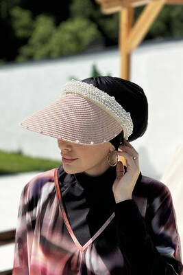 Remsa - Remsa Swimsuit Pearl Visor Straw Hat Sunscreen Visor RŞ-95 Powder (1) Remsa - Remsa Swimsuit Pearl Visor Straw Hat Sunscreen Visor RŞ-95 Powder (1)