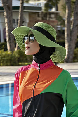 Remsa - Remsa Swimsuit Ribbon Detailed Straw Hat Green RŞ-74