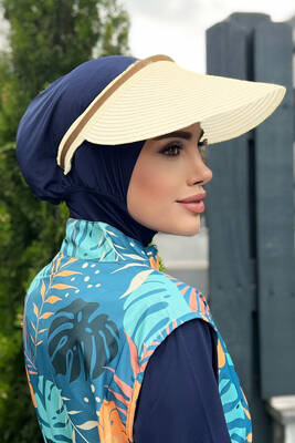 Remsa - Remsa Swimsuit Visor Straw Hat Sun Protective Visor Ecru RŞ-37 Remsa - Remsa Swimsuit Visor Straw Hat Sun Protective Visor Ecru RŞ-37