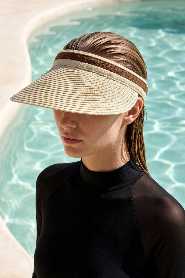 Remsa Swimsuit Visor Straw Hat Sun Protective Visor Ecru RŞ-37 - Thumbnail