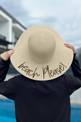 Remsa - Remsa Swimwear Beach Please Written Straw Hat Beige RŞ-60 Remsa - Remsa Swimwear Beach Please Written Straw Hat Beige RŞ-60