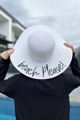 Remsa - Remsa Swimwear Beach Please Written Straw Hat White RŞ-35