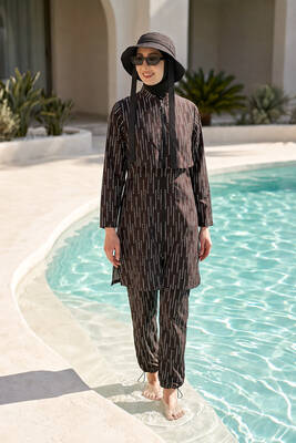 Remsa - Remsa Swimwear Covered Front Parachute Fully Covered Hijab Polka Dot Pattern Swimsuit R071 Yasmin