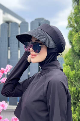 Remsa - Remsa Swimwear Folding Visor Straw Hat Sunscreen Visor Black RŞ-43 (1)