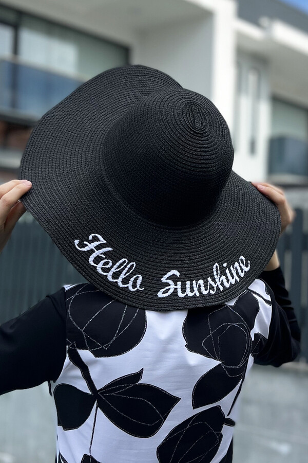 Remsa Swimwear Hello Sunshine Written Straw Hat Black RŞ-24 - Thumbnail